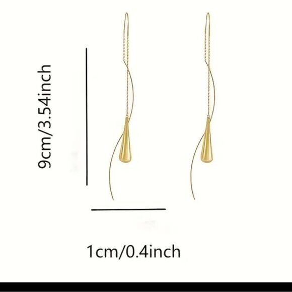 Elegant Gold or Silver Long Droplet Threader Earrings - Picture 3 of 6